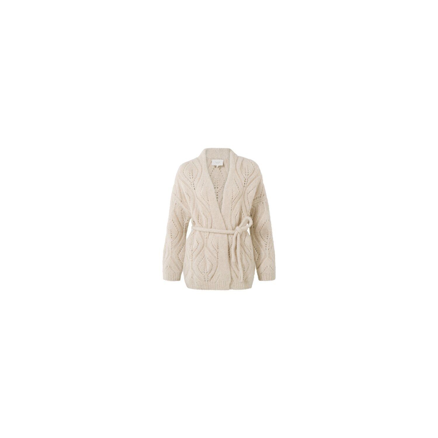 Yaya l/s textured cardigan with belt almond white