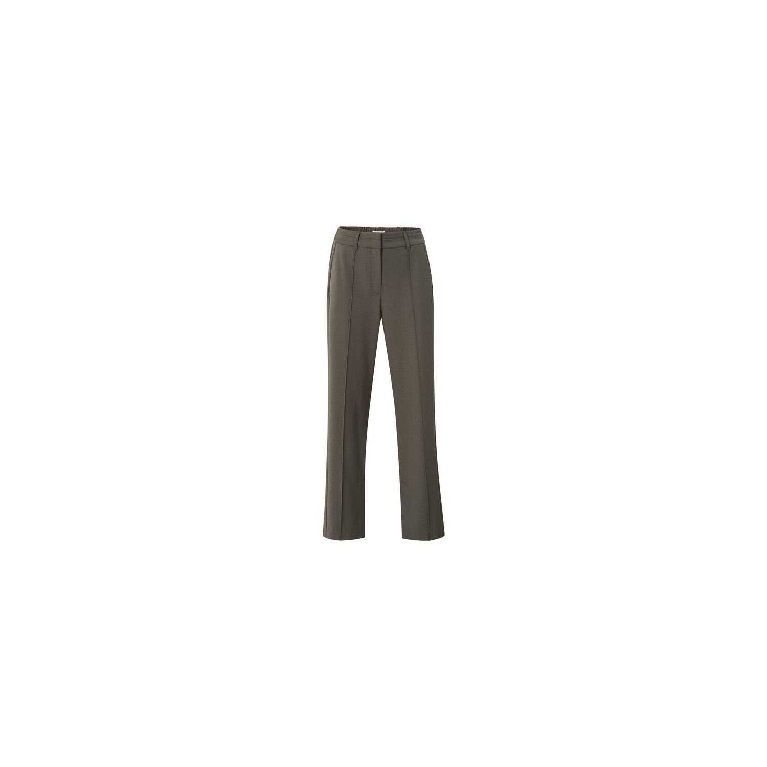 YAYA Broek met sierplooien en split dark night gre