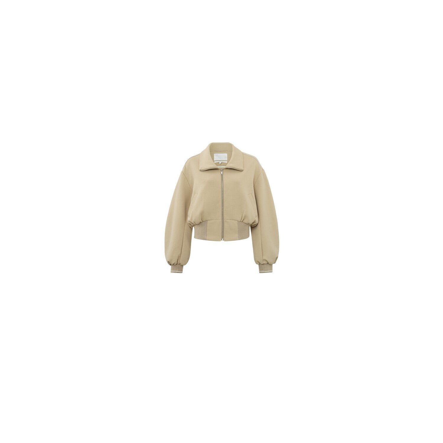 Yaya jersey structured cropped jacket pepper beige