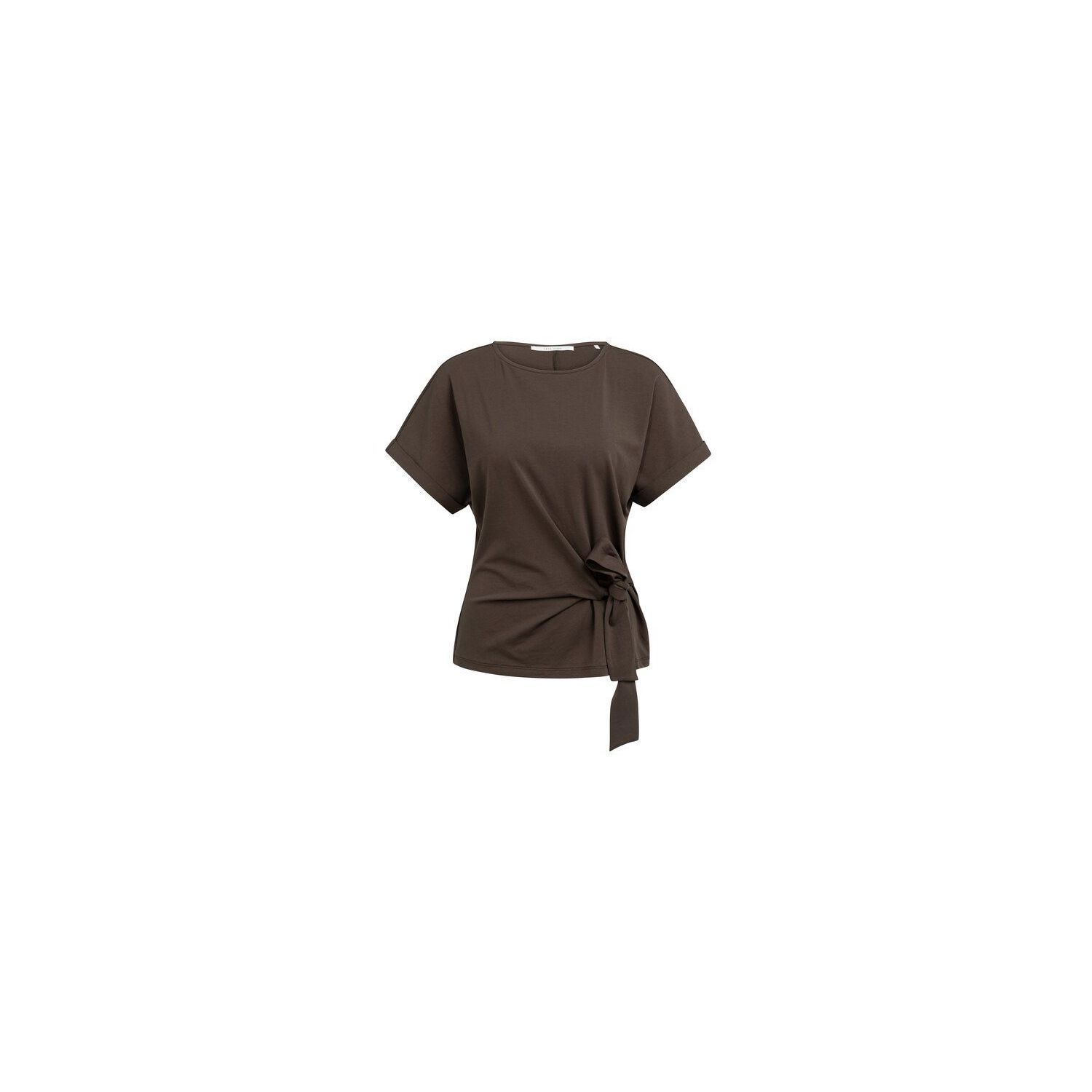 YAYA Top met ronde hals en knoopdet aubergine purp