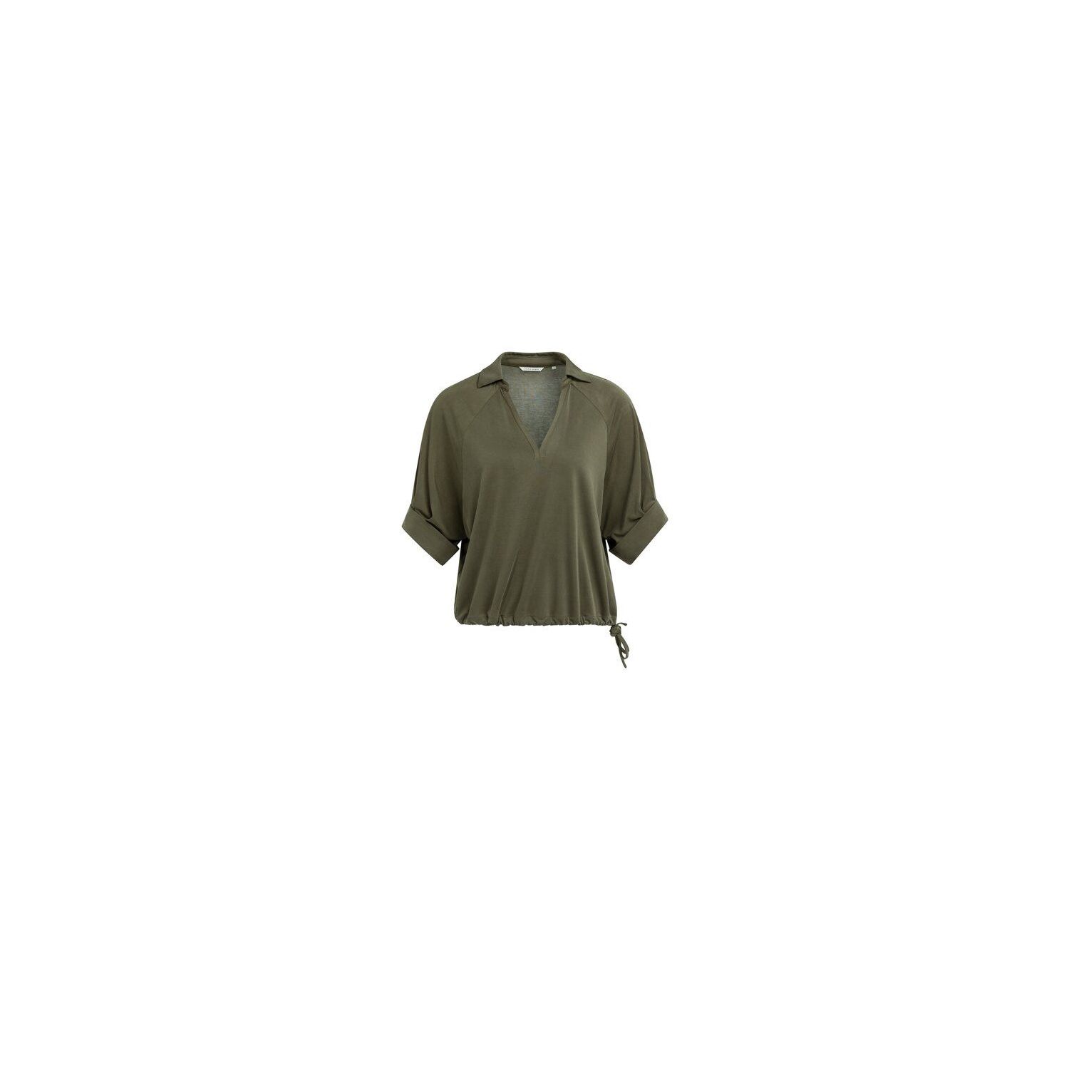 YAYA Jersey top with pleated sleeve army green