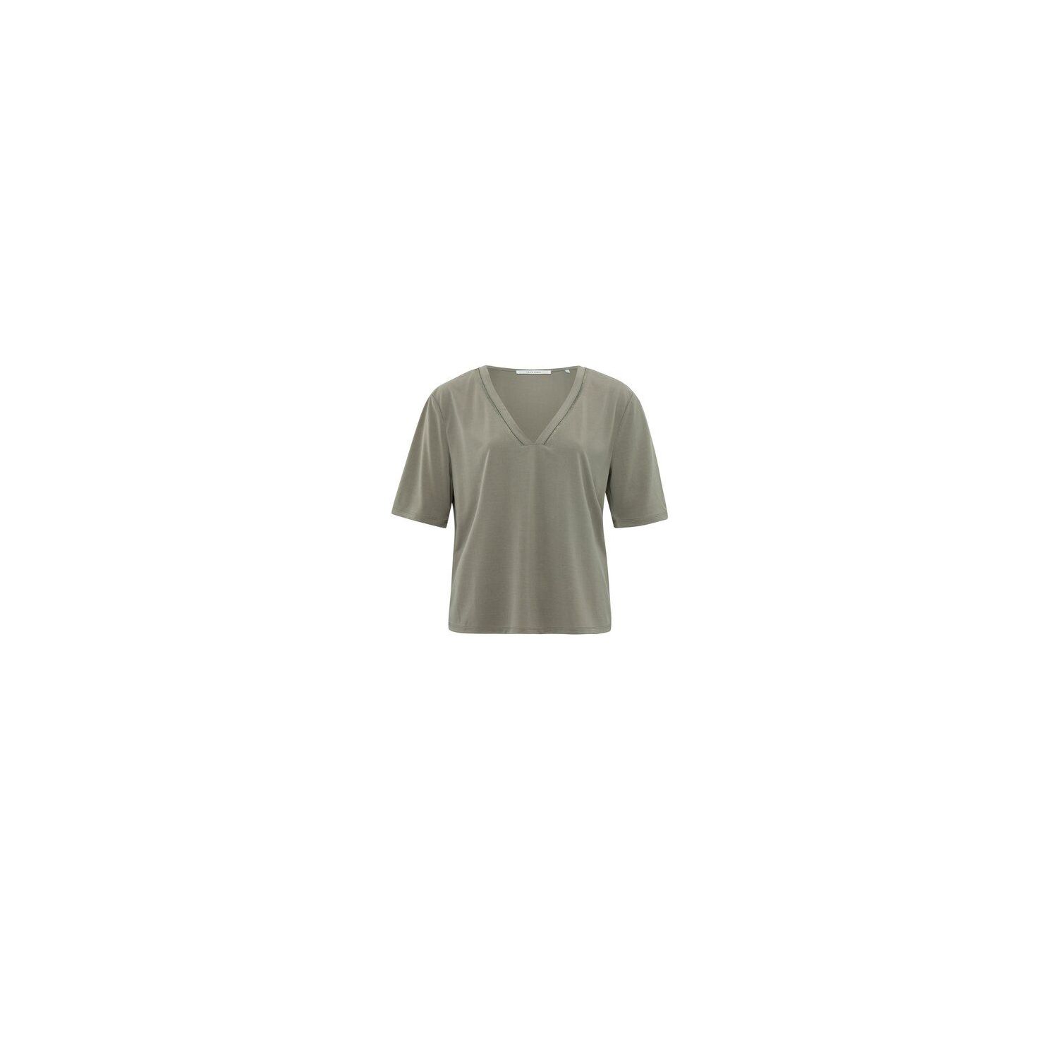 YAYA t-shirt with tape neckline modal army green