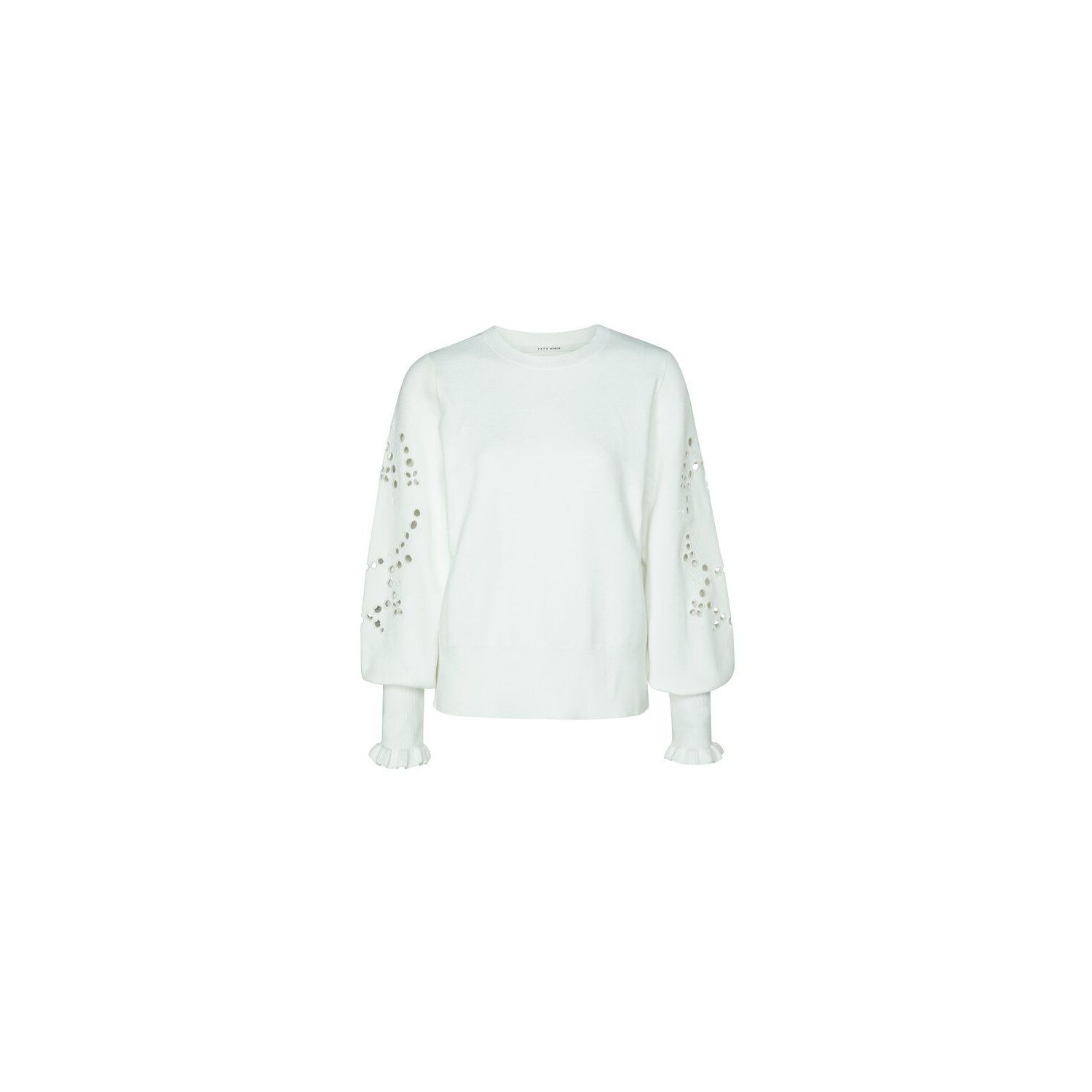 Yaya laser cut sweater l/s with ruffle off white