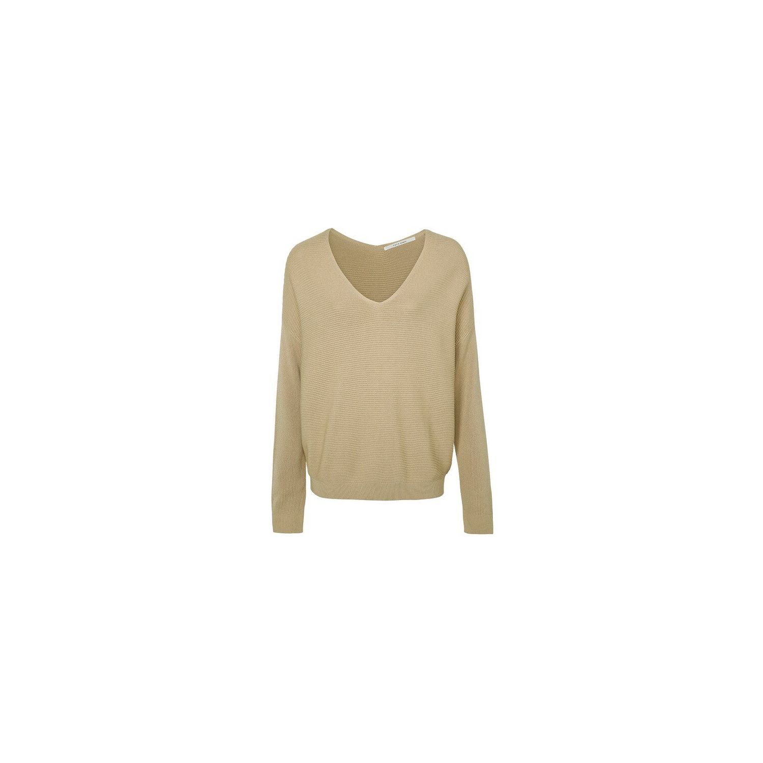 Yaya rib stitch sweater deep v-neck l/s warm sand