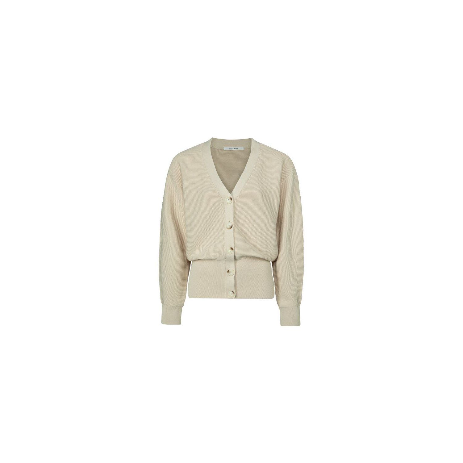 Yaya rib stitch short cardigan buttons l/s beige