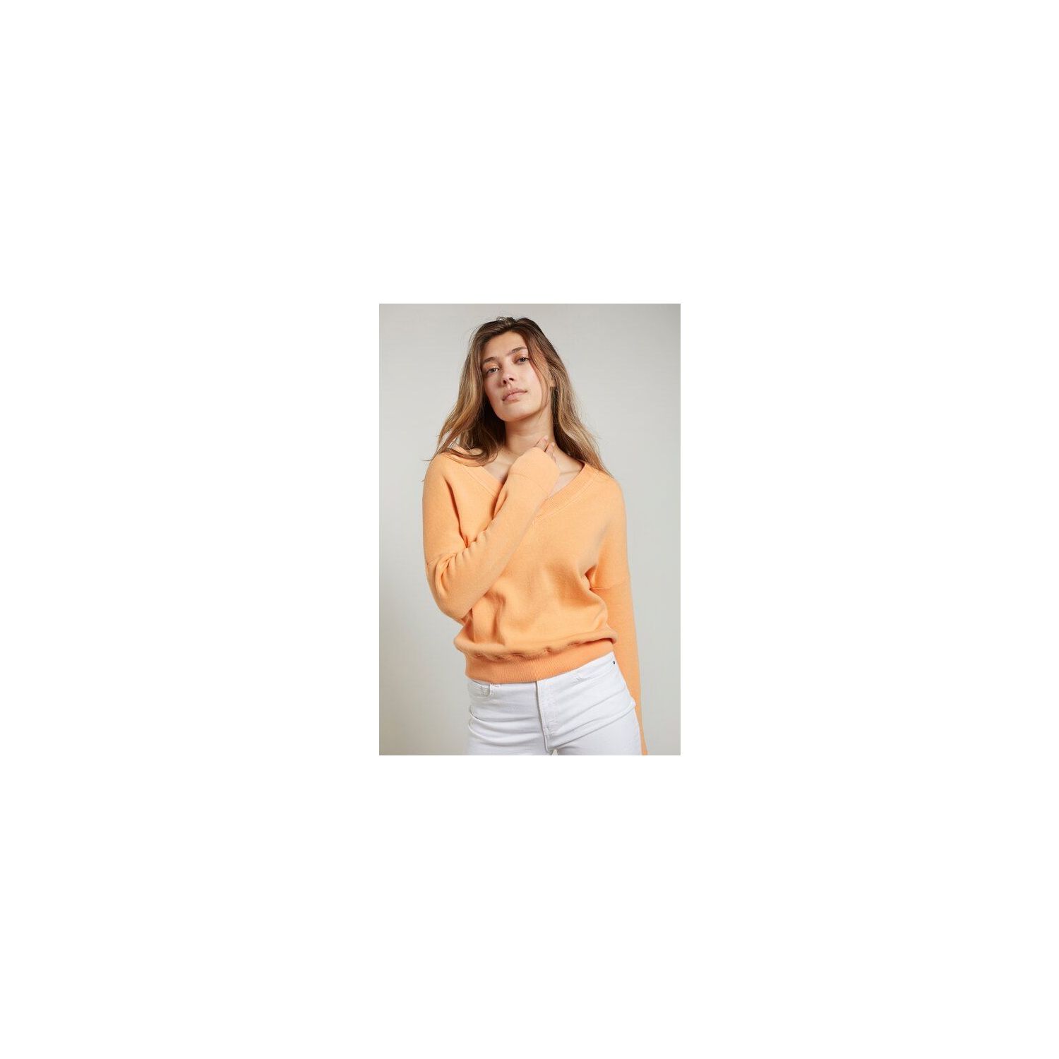 Yaya boxy v-neck sweater l/s orange