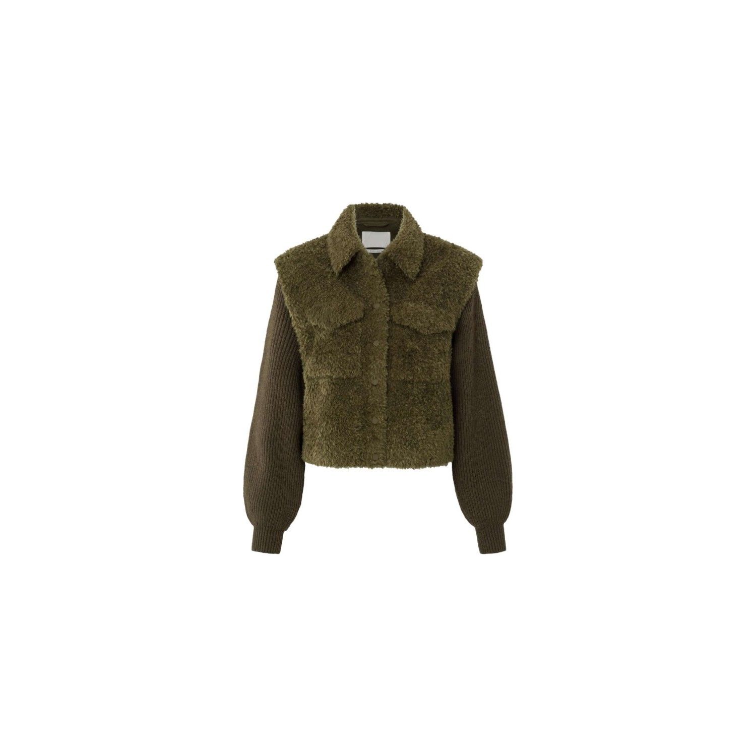 Yaya teddy jacket knit sleeve dark army