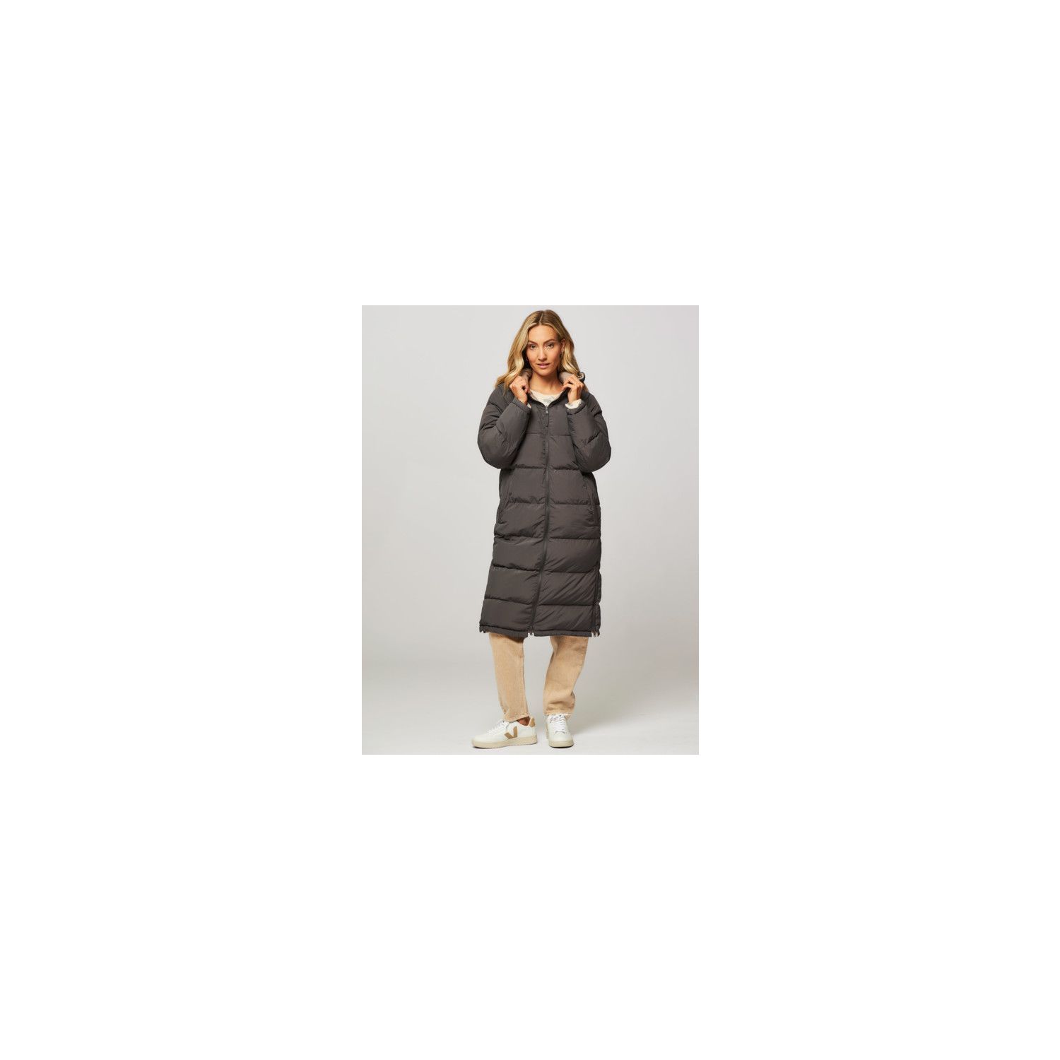 Yaya long reversable puffer jacket with hood black