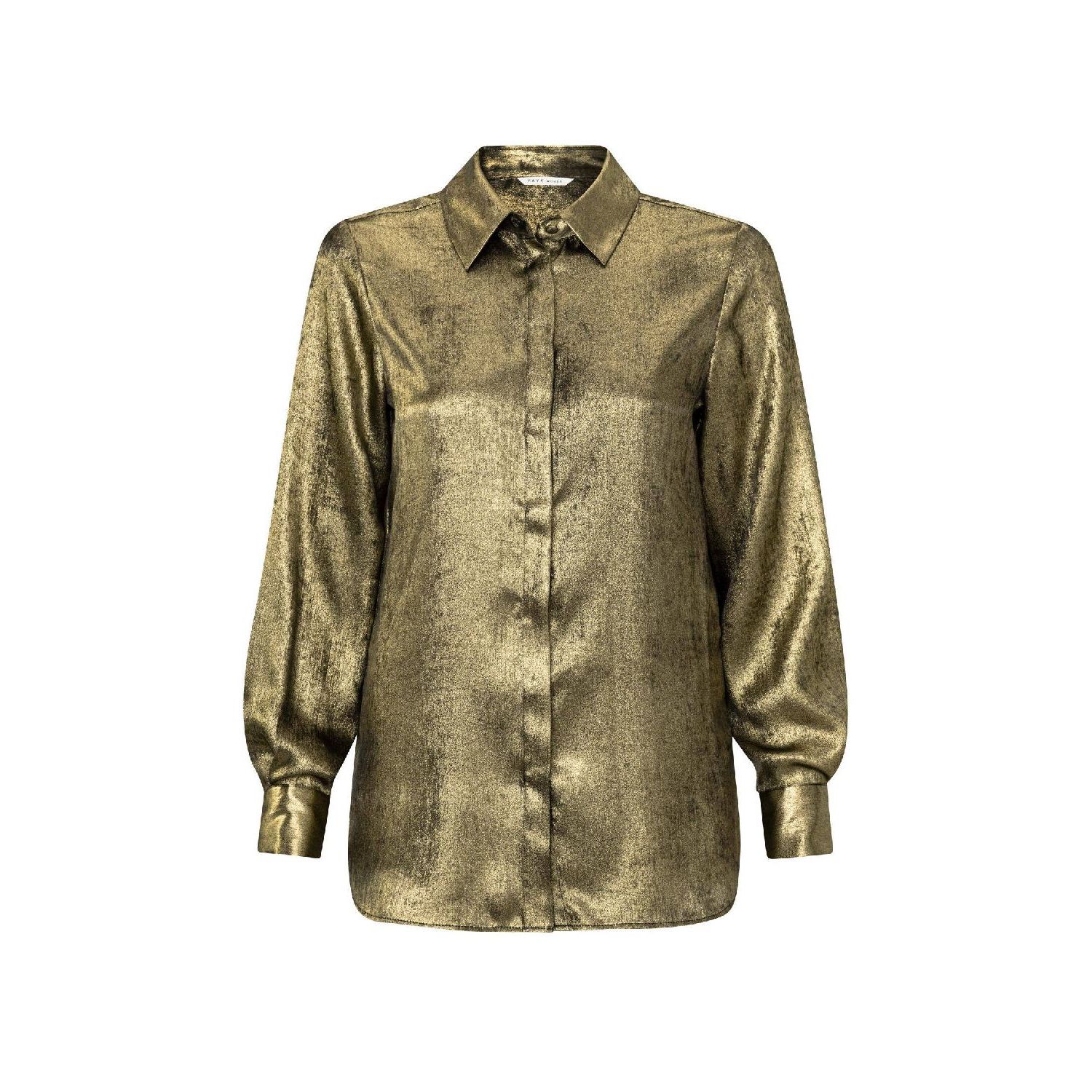 YAYA metallic button down blouse dark gold