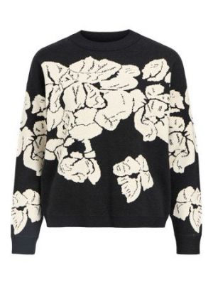 Object objray knit pullover aop black sand flower