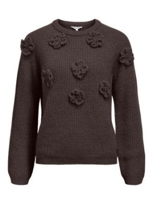 Object objgitta l/s re knit pullover seal brown