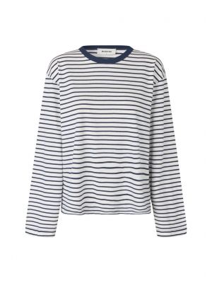 Modstrom Hellen MD LS stripe t-shirt navy sky-soft