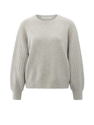 YAYA Trui met ribgebreide mouwen brownish grey mel
