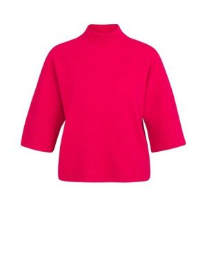 YAYA Trui met geribde driekwart mou rose red melan