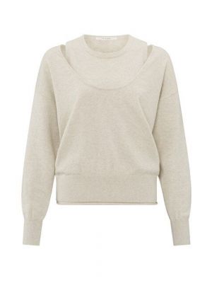 YAYA sweater deep r-neck whit top light beige