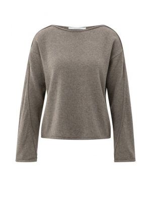 YAYA Trui met boothals en siernaden brown melange