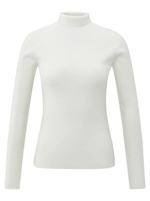 YAYA Fijne ribtrui met col early frost white