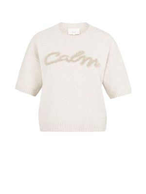 YAYA Gebreide trui met fluffy tekst heather grey m