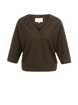YAYA V-hals trui met naaddetails delicioso brown m