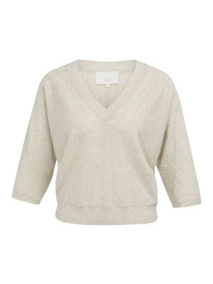 YAYA V-hals trui met naaddetails beige melange