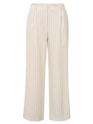 YAYA Striped linen-blend trousers sand linen beige
