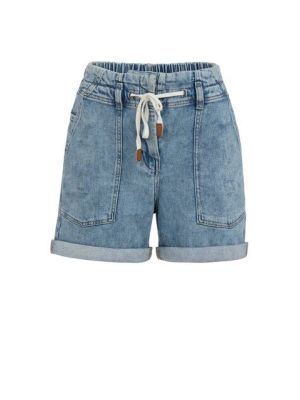 YAYA Loose fit worker shorts mid blue denim