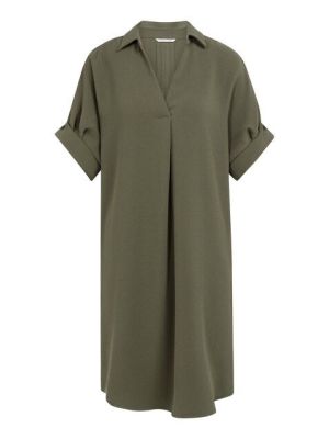 YAYA V-neck dress with pleated slee army green