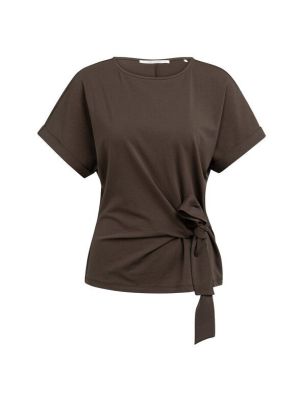 YAYA Top met ronde hals en knoopdet aubergine purp
