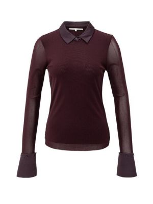 YAYA Mesh top met afneembare kraag fudge purple