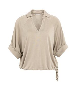 YAYA Jersey top with pleated sleeve crockery brown