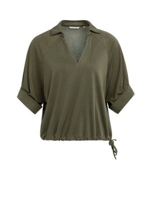 YAYA Jersey top with pleated sleeve army green